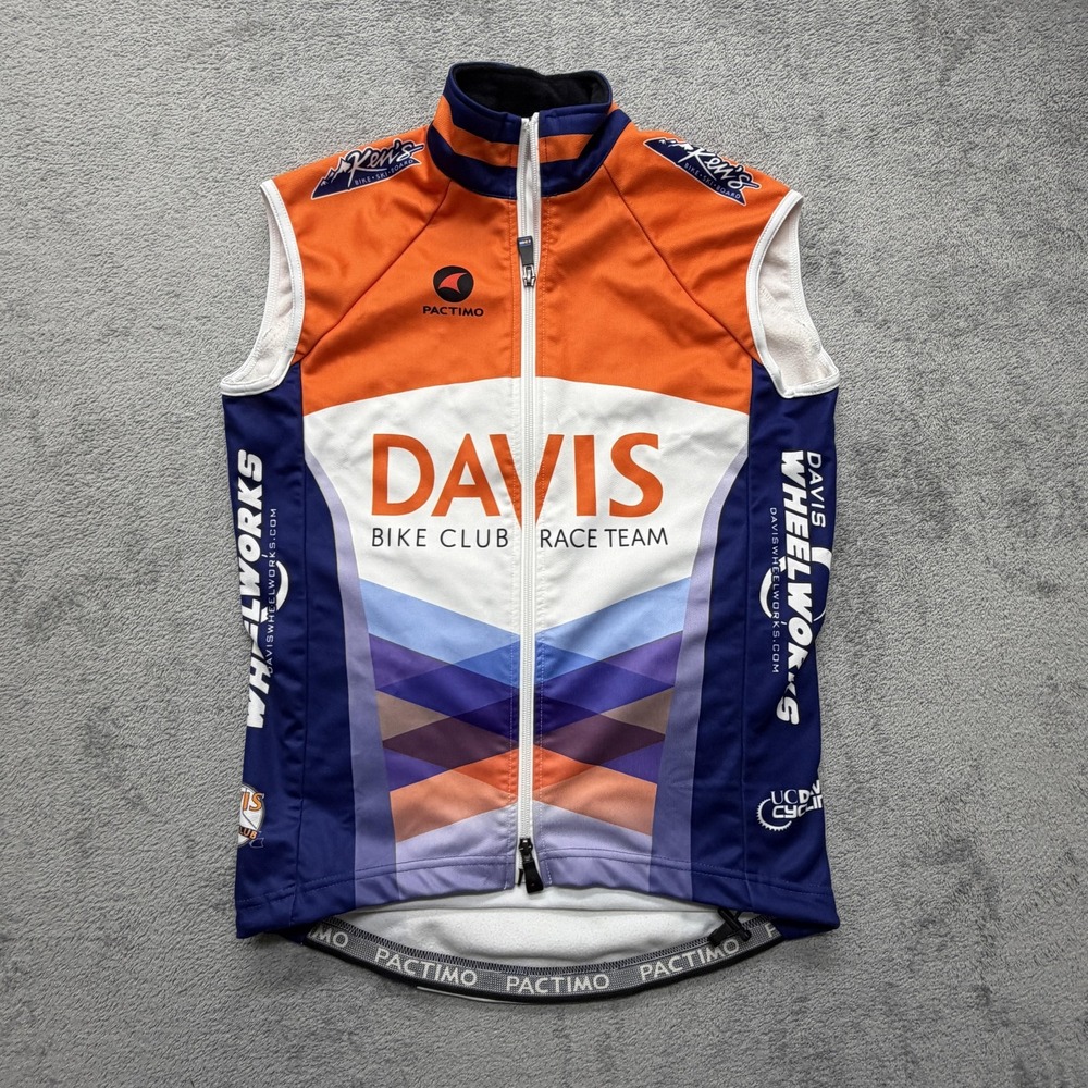 Pactimo Cycling‎ Vest Mens Small Orange Blue Davis Bike Club Race Team Full Zip